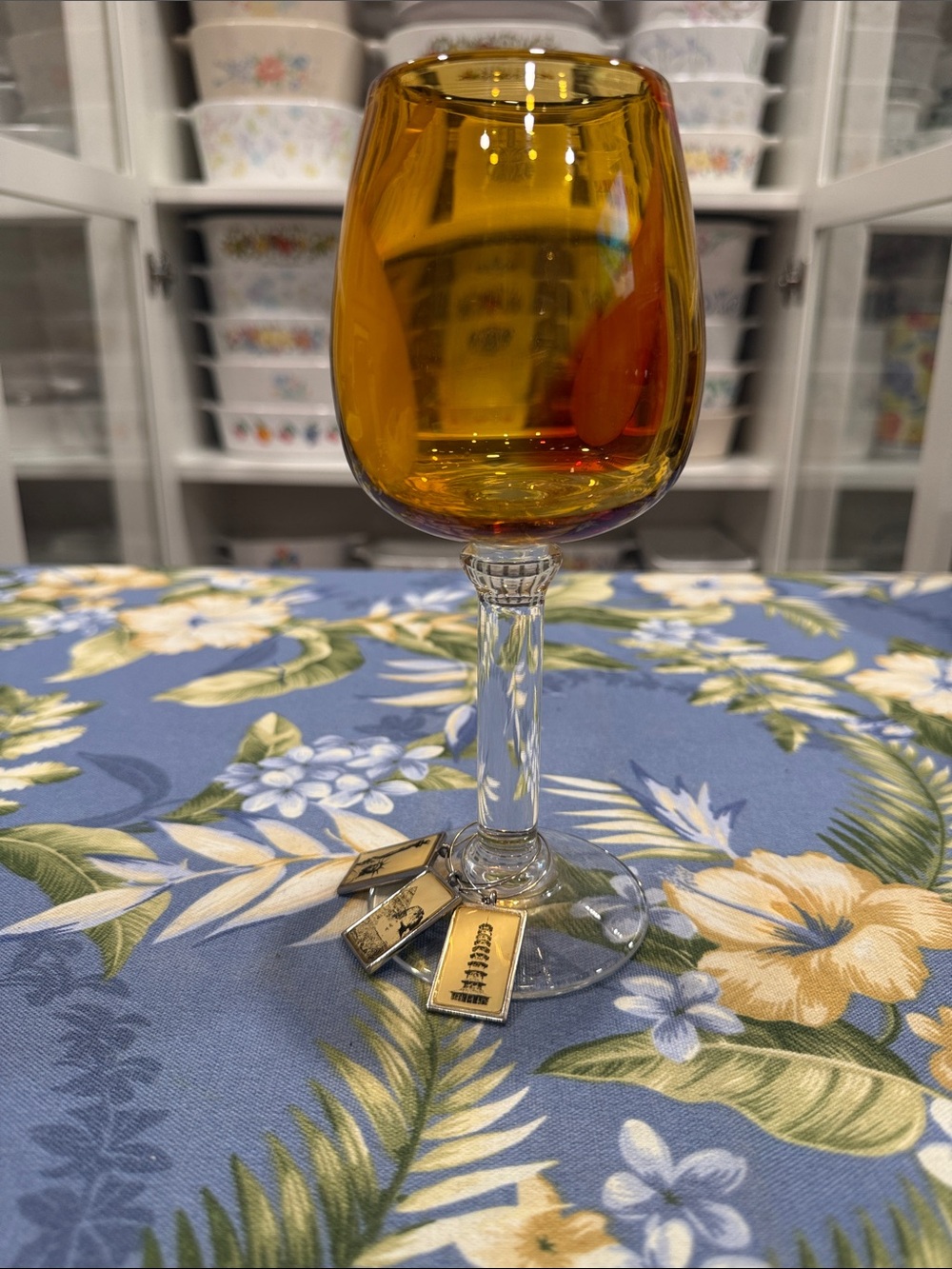 Amber hand blown Stemmed Wine Glass with Clear Stem - Home Dining Drinkware